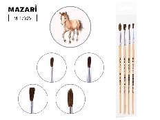 Набор кистей художественных, 4шт (№ 1, 2, 3, 4 круглые), пони, обойма обжимная, ручка деревянная, ла