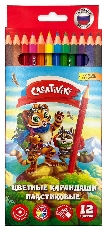 Набор цветных карандашей Creativiki 12 цв. шестигран. корп. пластик карт.уп., пр-во РФ