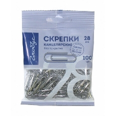 Скрепки канцелярские L28 мм, 100 шт. в пакете с европодвесом. Флоу-пак. С28-100 Пл