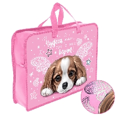 ПТ-14-4-12 Чудесная собачка - папка печать на пластике А4 с ручками(тесьма), дизайн с двух сторон,фо