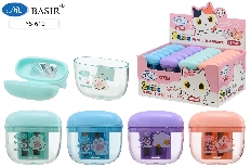 Точилка "Лапки": двойная с контейнером, с откидной крышкой, пластиковая /4 цвета/, размер 5,5*5 см.