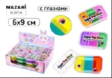 Слайм с блестками, 120 г, 3 цвета в пластиковой коробке 6х9 см, картонный дисплей