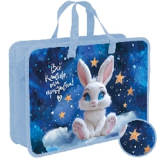 ПТ-18-12 Белый зайка- папка печать на пластике с ручками, дизайн с двух сторон