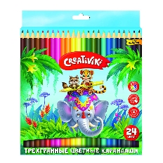 Набор цветных карандашей Creativiki 24 цв. трехгран. корп. дерев. карт.уп.