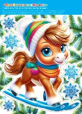 8-35-5042А "Мир открыток" Двухсторонняя наклейка оформителькая "Праздничное настроение" (год Лошади)