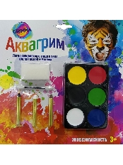 Набор аквагрима для детей-6 цветов, карандаш-3шт, спонж 1шт, апплик 1шт (Арт.КС-3598)