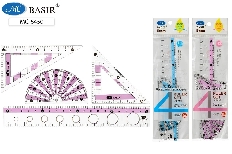 Набор линеек: 4 предмета: пластиковые, прозрачные с цветными вставками; 2 треугольника, транспортир,