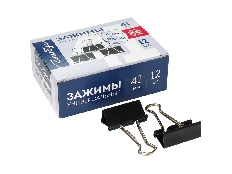 Зажимы для бумаг 41 мм, 12шт. черные ЗБ-41ЧКК