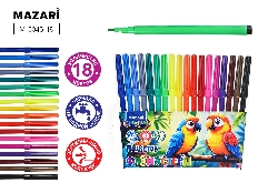 Фломастеры ПОПУГАИ, 18 цв, вентилируемый колпачок, корпус круглый, ПВХ- упаковка с европодвесом