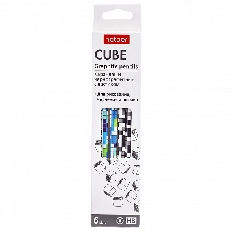 НАБОР Карандаш чернографитн. Hatber круглый корпус 6шт. Cubes-Ассорти- "HB" с ластиком заточен.  в к