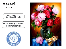 Алмазная мозаика с мольбертом БУКЕТ ПИОНОВ, 21х25см, 1 дизайн, частичная выкладка, ОПП-упаковка.