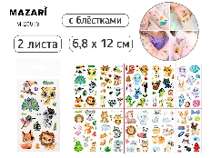 Тату стикеры, 2 листа, ЖИВОТНЫЕ, 6.8x12 см, с блёстками, ОПП-упаковка