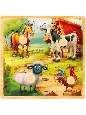 Деревянная игрушка. Рамка-вкладыш  "Животные деревни" (15x15x0,6 см) (арт.ИД-0175)