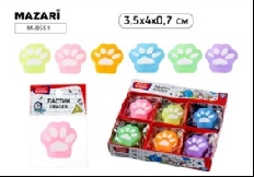 Ластик ЛАПКИ, ПВХ, 3.5*4*0.7 см, фигурный, 6 цветов, ОПП-упаковка / картонный дисплей