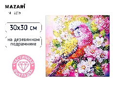 Алмазная мозаика ПОПУГАЙЧИК, 30x30 см, подрамник, холст, частичная выкладка, термоусадочная плёнка