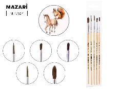 Набор кистей художественных, 5шт (белка № 4, 5, пони № 1, 2, 4 круглые), обойма обжимная, ручка дере