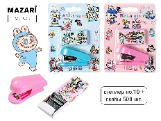 Набор ЗУБАСТИК: степлер № 10 и скобы (500 шт.), 2 дизайна, блистерная упаковка с европодвесом