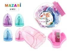 Точилка M-6661 пластиковая CALIBRY, с контейнером, ассорти 4 цвета, в банке 32 штуки