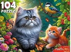 ПАЗЛЫ 104 элемента. КОТИКИ С СИНИЦЕЙ (арт.Ф104-7603)