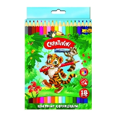 Набор цветных карандашей Creativiki 18 цв. шестигран. корп. дерев. карт.уп.