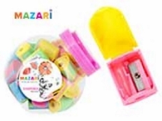 Точилка M-6651 пластиковая AMATOR, с контейнером, ассорти 4 цвета, в банке 30 штук