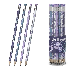 юЧернографитный карандаш ErichKrause Lavender, трехгранный, с ластиком,HB (в тубусе по 42 шт.)
