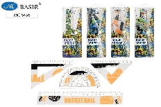 Набор линеек: "СПОРТ"; 4 предмета: пластиковые с рисунком; 2 треугольника, транспортир, линейка 20 с