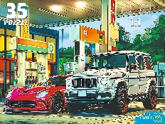 ПАЗЛЫ 35 элементов. Автомобили на заправке (арт.Ф35-3422)