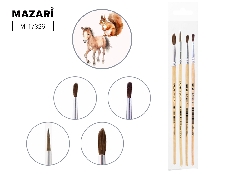 Набор кистей художественных, 4шт (белка № 4, пони № 1, 2, 4 круглые), обойма обжимная, ручка деревян