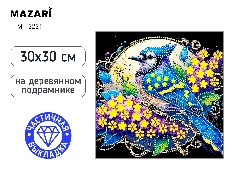 Алмазная мозаика ПТИЦА, 30x30 см, деревянный подрамник, частичная выкладка, термоусадочная плёнка