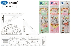 Набор линеек: 4 предмета: пластиковые, прозрачные; 2 треугольника, транспортир, линейка с трафаретом