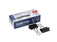 Зажимы для бумаг 32 мм, 12шт. черные ЗБ-32ЧКК