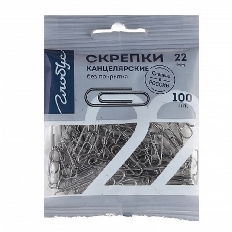 Скрепки канцелярские L22 мм, 100 шт. в пакете. С22-100 Пл