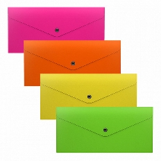 Папка-конверт на кнопке пластиковая ErichKrause® Glossy Neon, непрозрачная, Travel, ассорти (в пкаке