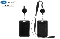 Бейджи для пропусков, проездных: кожзам, цвет чёрный, со шнурком и рулеткой-ретрактором с вытяжной н