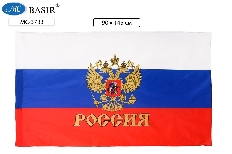 Флаг России "С гербом":  прошит нитками по краю, карман для древка с петлями для крепления, материал