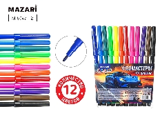 Фломастеры МАШИНА, 12 цв, вентилируемый колпачок, корпус круглый, ПВХ- упаковка с европодвесом