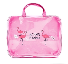 ПМД 2-84 Модный фламинго - папка менеджера А4 с ручкой, прозрачный полимер, дизайн, 350х265x40 мм