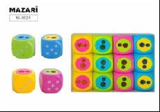 Точилка пластиковая DICE/КУБИК, 2 отверстия для заточки, 4 цв, с контейнером для стружки, ПВХ-банка