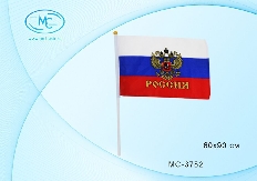 Флаг России "С гербом": на пластиковой трубочке, материал-искусственный шёлк, размер-60*90 см.