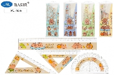 Набор линеек: "КАПИБАРА"; 4 предмета: пластиковые с рисунком; 2 треугольника, транспортир, линейка 2