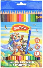 Набор цветных карандашей Creativiki 18 цв. шестигран. корп. пластик карт.уп.