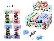 Точилка пластиковая ЗУБАСТИК, 2 отверстия для заточки, ластик, 4 дизайна, с контейнером для стружки,