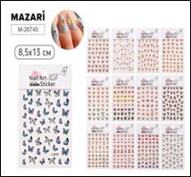 Наклейки декоративные ДЛЯ НОГТЕЙ, 8.5*13 см, 18 дизайнов, ОПП-упаковка
