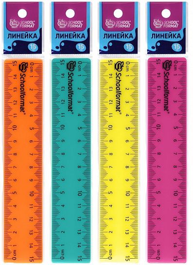 Линейка Schoolformat 15 см пластик непрозрач. ассорти неон с европодвесом